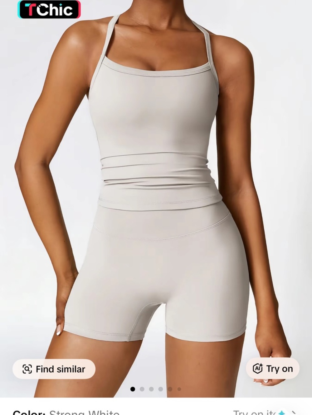 chic Strong White Strappy Tank & Bike Shorts Set